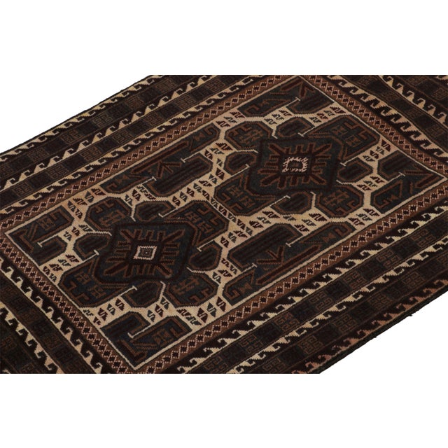 Traditional Afghan Baluch Tribal Rug With Beige-Brown and Blue Geometric Patterns For Sale - Image 3 of 7
