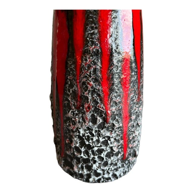 Mid-Century Modern Vintage West German Fat Lava Hourglass Floor Vase in Red & Black Textured Glaze For Sale - Image 3 of 5