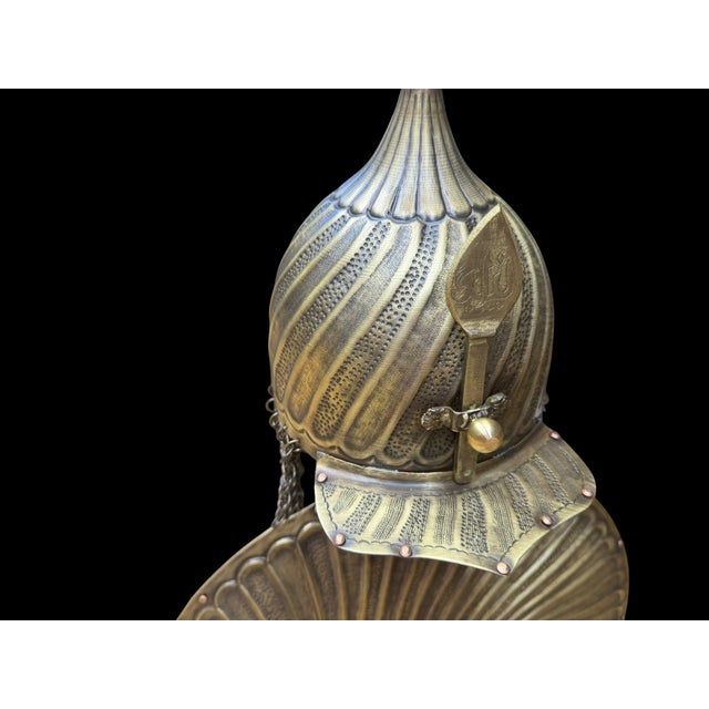 Handmade Turkish Brass Fluted Helmet Shield Set For Sale - Image 9 of 13