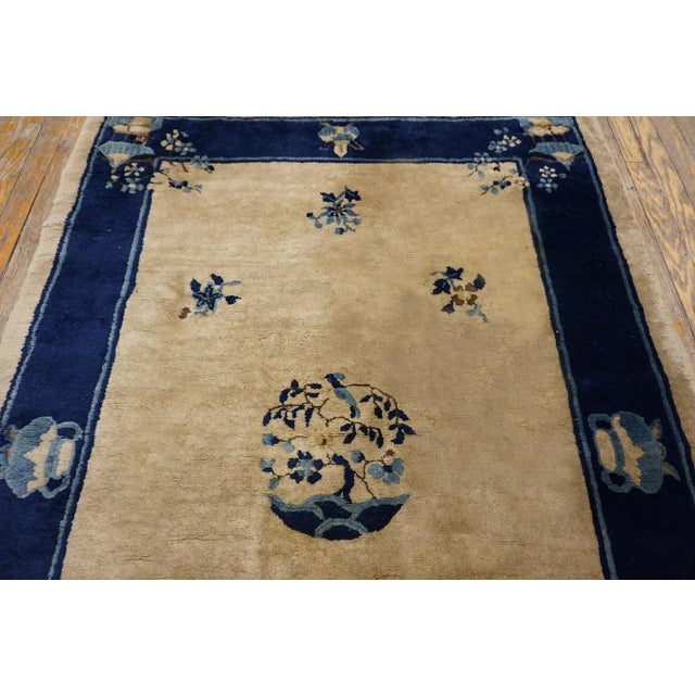 1920s 1920s Beige Foliate Medallion Antique Chinese Peking Carpet 4' X 5'9" Knotted Wool Rug For Sale - Image 5 of 10