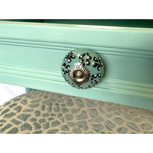 Vintage Vanity With Coordinating Stool Painted in an Ethereal Blue With New Upholstery For Sale - Image 13 of 18