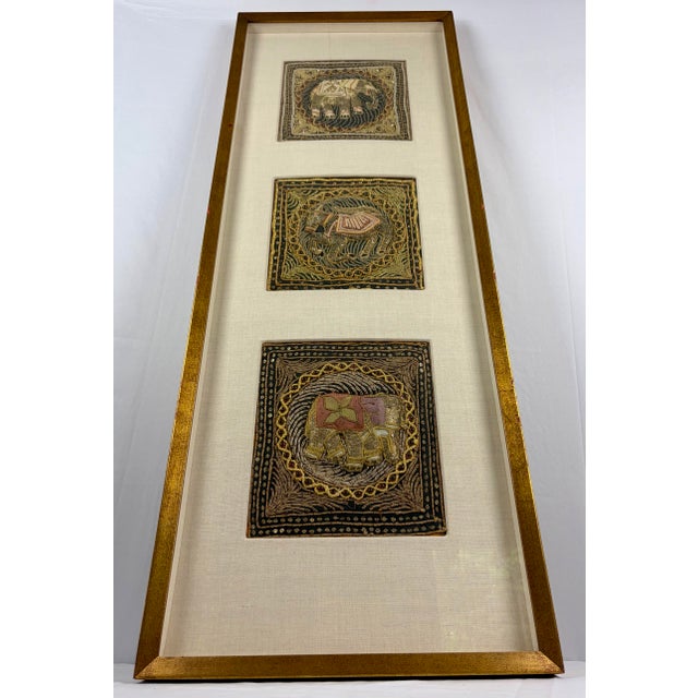 Late 20th Century Late 20th Century Framed Burmese Kalaga Tapestry With Beaded Embroidery | Elephant Panel Wall Art For Sale - Image 5 of 11