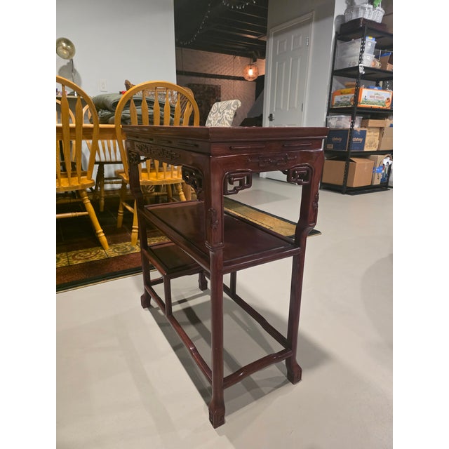 1950s Chinese-Style Hardwood Console Table With Fretwork Apron and Lower Shelf For Sale - Image 4 of 7