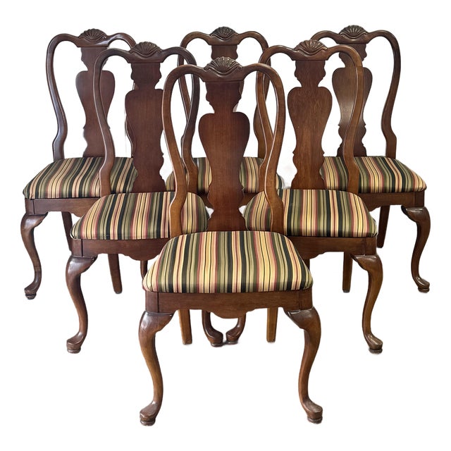 Vintage Solid Cherry Queen Anne Style Dining Chairs by Stanley Furniture “American Craftsman” – Set of 6 For Sale