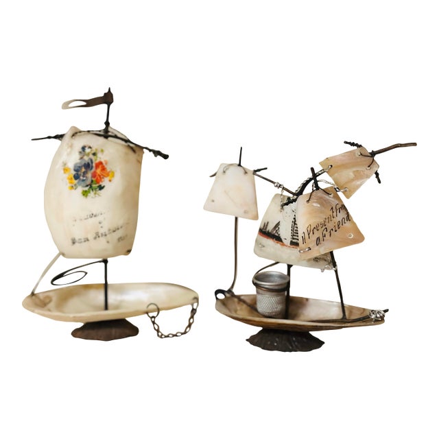 Vintage Shell Art Sailboats, Set of Two For Sale