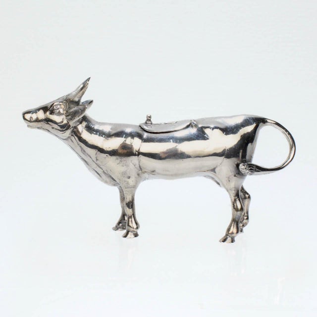 Mid-Century Modern Figural Israel & Son Ltd. Sterling Silver Cow Creamer or Milk Pitcher For Sale - Image 3 of 12