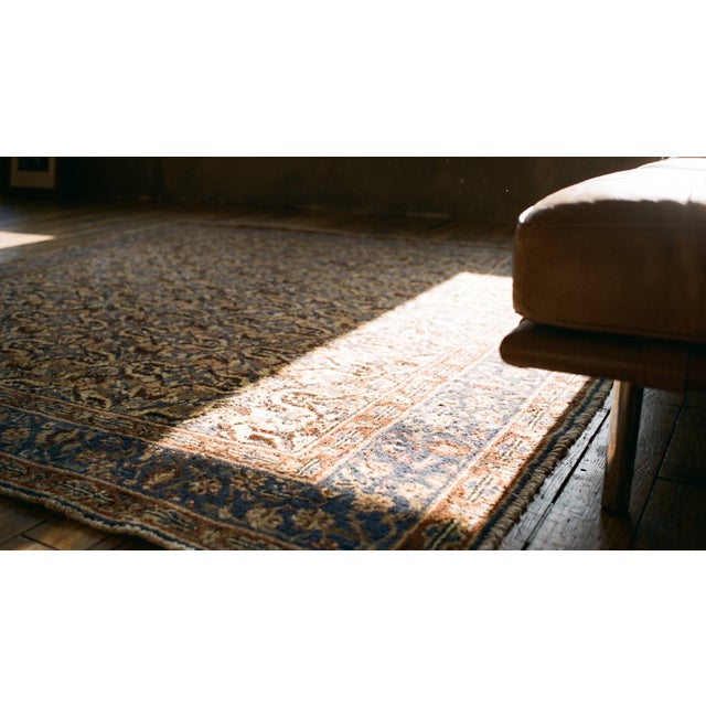 Textile 1890s Ivory Geometric Antique Persian Tabriz Haji Jalili Rug 4'2" X 5'3" Handknotted Wool Carpet For Sale - Image 7 of 9