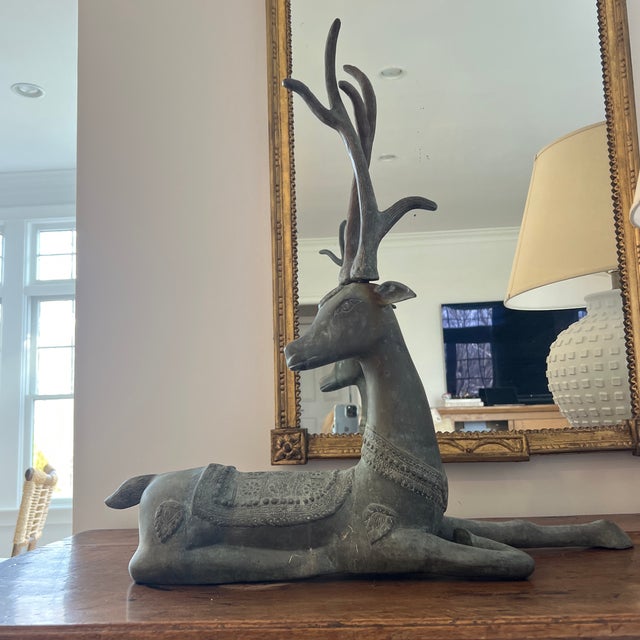 Vintage Patinated Brass Recumbent Deer Statue