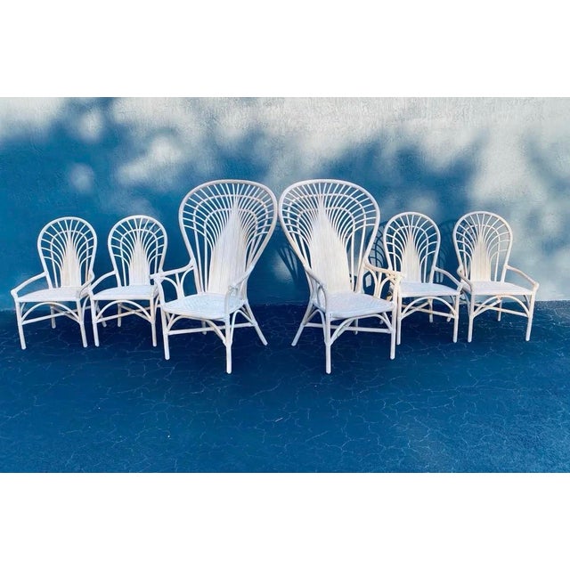 1970s 1970s Vintage Coastal Bamboo & Wicker Dining Chairs in the Peacock Style, Set of 6 For Sale - Image 5 of 9