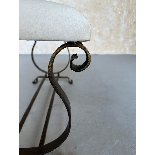 Gilt Spanish Iron Bench With Lyre-Shaped Base For Sale - Image 9 of 12
