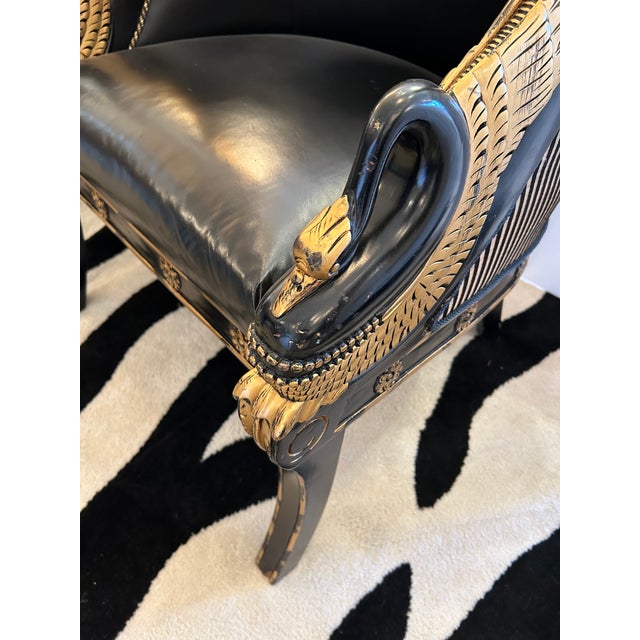 Empire Black Leather & Gilded Club Chairs -A Pair For Sale - Image 10 of 12