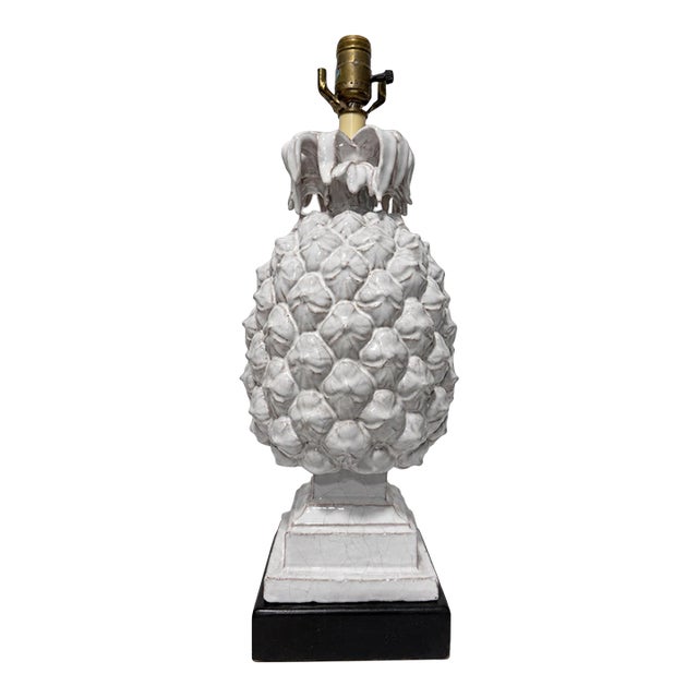 Vintage Italian Mid Century White Glazed Pineapple Form Ceramic Table Lamp For Sale