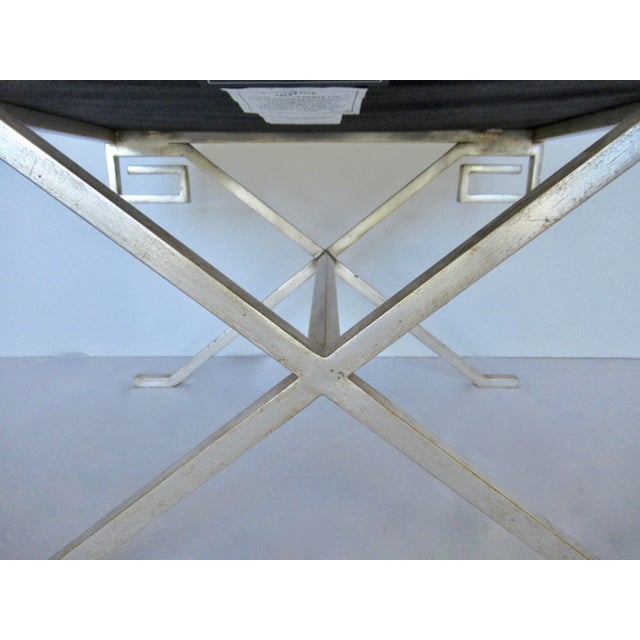 C. .2001 Nancy Corzine Gilt Sterling Silver Over Forged Metal "Greek Key," Leather Topped "Marston" Benches For Sale - Image 17 of 18