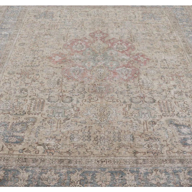 Large Vintage Tabriz Rug in Light Blue and Earth Tones 10' X 12'4 For Sale - Image 4 of 12