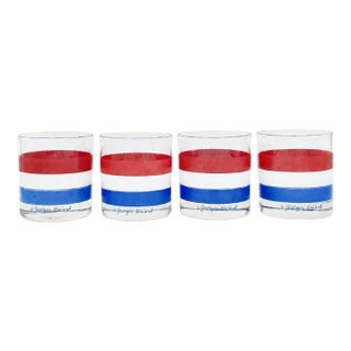 Vintage Set 4 Georges Briard Red White Blue Rocks Glasses July 4th Barware For Sale
