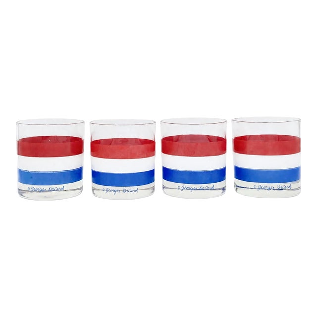 Vintage Set 4 Georges Briard Red White Blue Rocks Glasses July 4th Barware For Sale