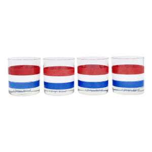 Vintage Set 4 Georges Briard Red White Blue Rocks Glasses July 4th Barware