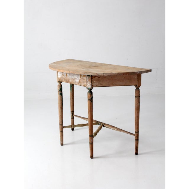 Tan Antique Primitive Demi Lune Console Table For Sale - Image 8 of 18