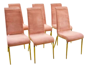 Vintage Chairs in Metal and Pink Fabric, 1970s, Set of 6