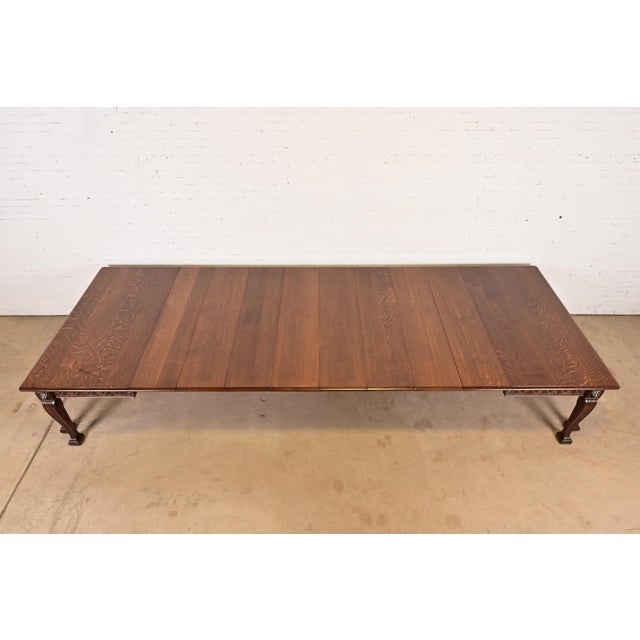 R. J. Horner & Co. R. J. Horner Style Monumental Antique Victorian Carved Oak Extension Dining Table, Newly Refinished For Sale - Image 4 of 16