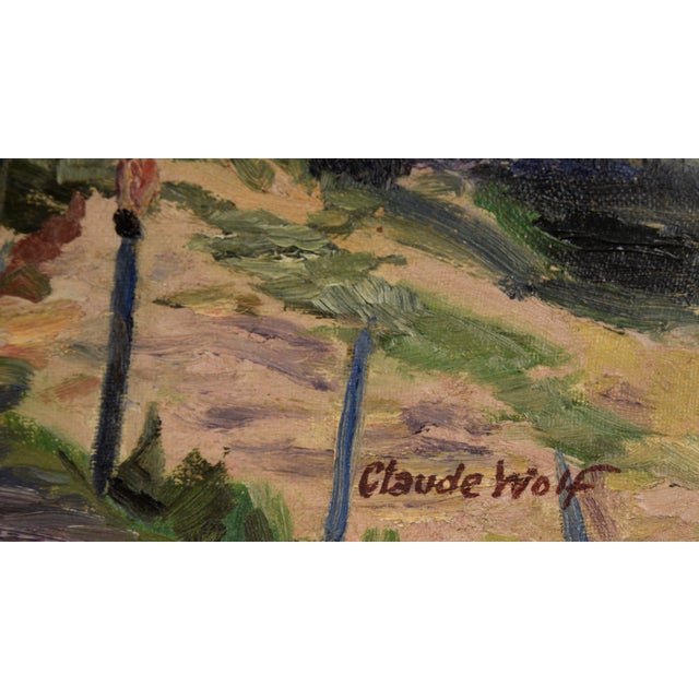 Textile Barn in the Shade - Original Mid-Century Oil on Canvas Farm Landscape by Claude Wolf For Sale - Image 7 of 9