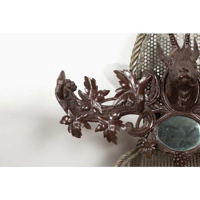 Early 20th Century Black Forest 1900s Carved Wooden Plaque with Chamois Motif, Foliage and Mirror For Sale - Image 5 of 10