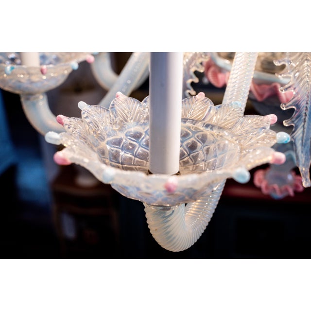 Glass 1977 Vetreria Artistica Stefano Murano 36” Pastel Opalescent Floral Chandelier For Sale - Image 7 of 17