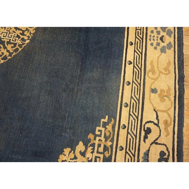 1920s Blue Navy Medallion Antique Chinese Peking Rug 8' 4" X 7' Knotted Pile Wool Carpet For Sale - Image 13 of 15