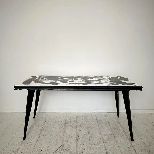 1950s Abstract Painted Dining Table in Black and White, 1953 For Sale - Image 5 of 12