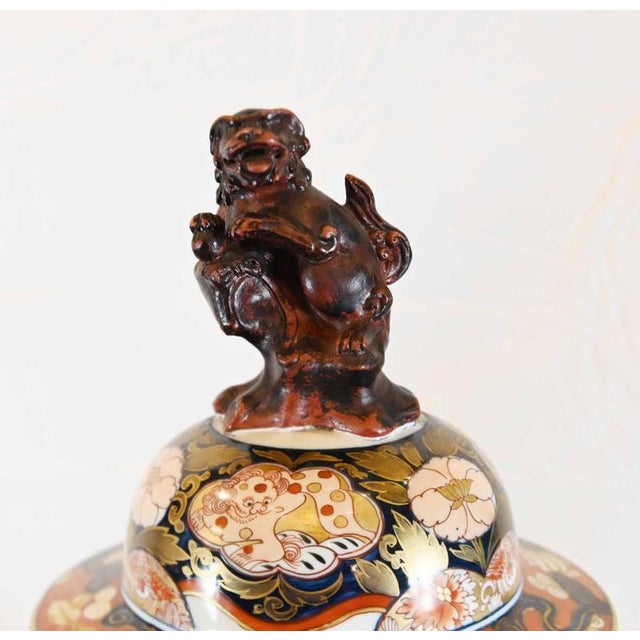 Japanese Meiji Imari Porcelain Lidded Vases, 1860, Set of 2 For Sale - Image 6 of 11