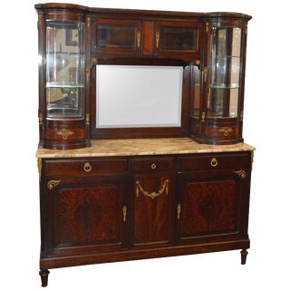 Hand-Carved French Mahogany Vitrine With Marble Top For Sale
