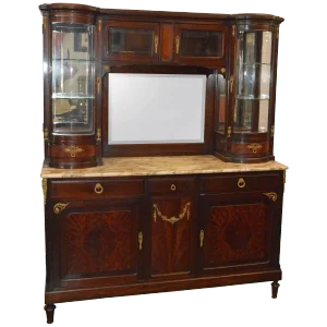 Hand-Carved French Mahogany Vitrine With Marble Top
