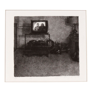 Moody Vintage Print - Tv With Two Figures Style of Edward Hopper by Daren Payne