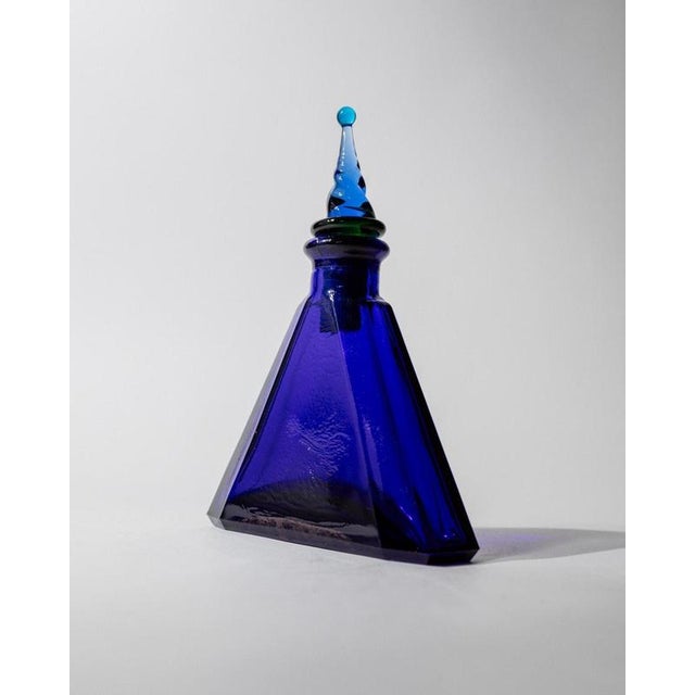 Vintage Italian Triangular Royal Blue Murano Glass Decanter, 1960s For Sale - Image 6 of 13