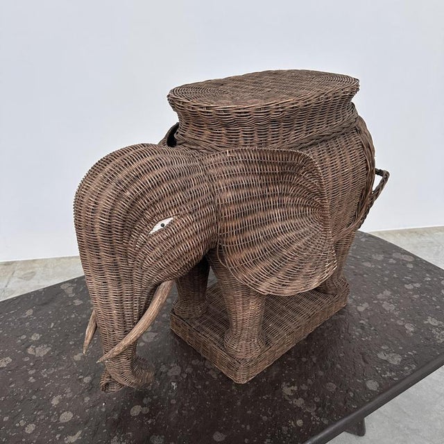Large Vintage Bohemian Wicker Elephant Plant Stand For Sale - Image 6 of 8