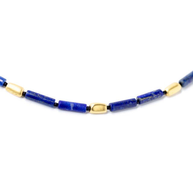 Lapis Lazuli Tube Matinee Necklace For Sale - Image 4 of 9