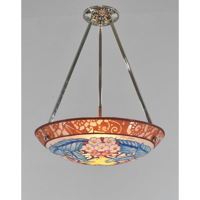 Metal French Art Deco Pendant Light by Loys Lucha - 1930 Chandelier France For Sale - Image 7 of 13