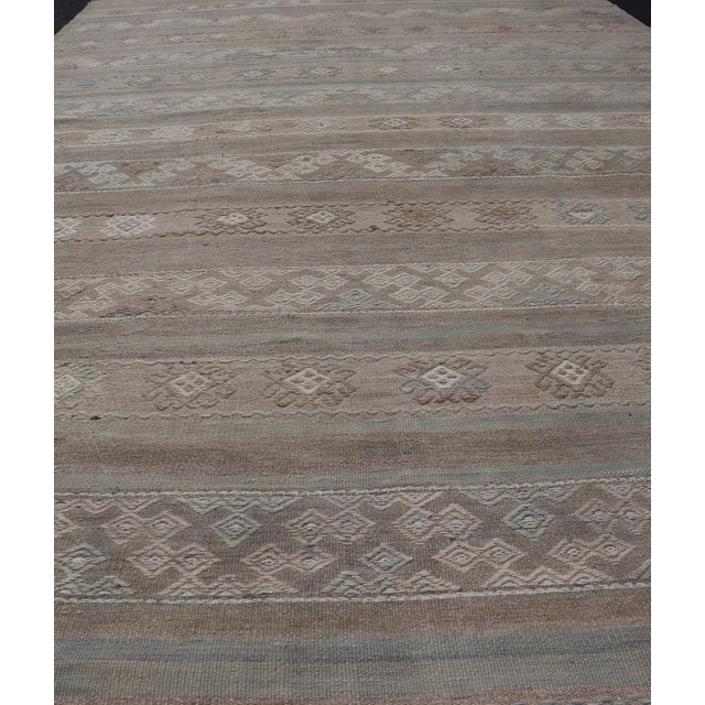 Tribal Vintage Turkish Kilim With Stripes in Taupe, Green, Tan, Cream and Brown For Sale - Image 3 of 9