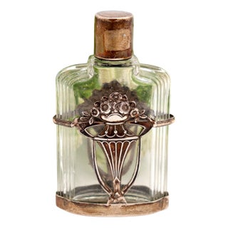 Glass Perfume Bottle with Silver Structure For Sale