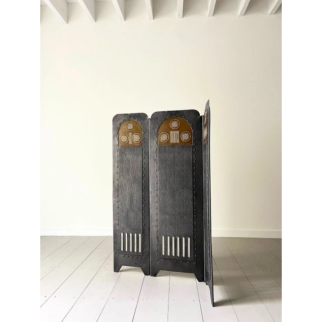 Vienna Secession Decorative Steel Fire Screen with 3 Folding Panels, Austria, 1900s For Sale - Image 6 of 10
