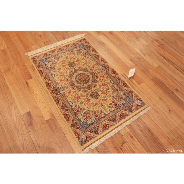 Beautiful Fine Artistic Small Floral Vintage Luxurious Persian Silk Qum Rug, country of origin: Persian Rugs, Circa date:...