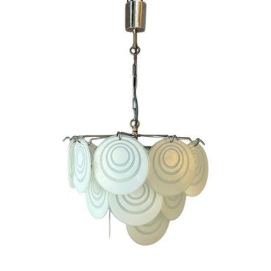 White and Silver Chandelier with Glass Panes For Sale