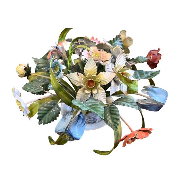 French Vintage Italian Tole Flowers / Floral Bouquet Arrangement Sculpture in Pot, Made in Italy For Sale - Image 3 of 12