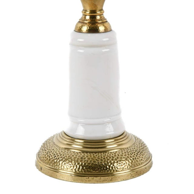 Victorian Antique Victorian Milk Glass, Crystal, and Brass Oil Lamp – Ornate 19th‑Century Table Lamp For Sale - Image 3 of 4