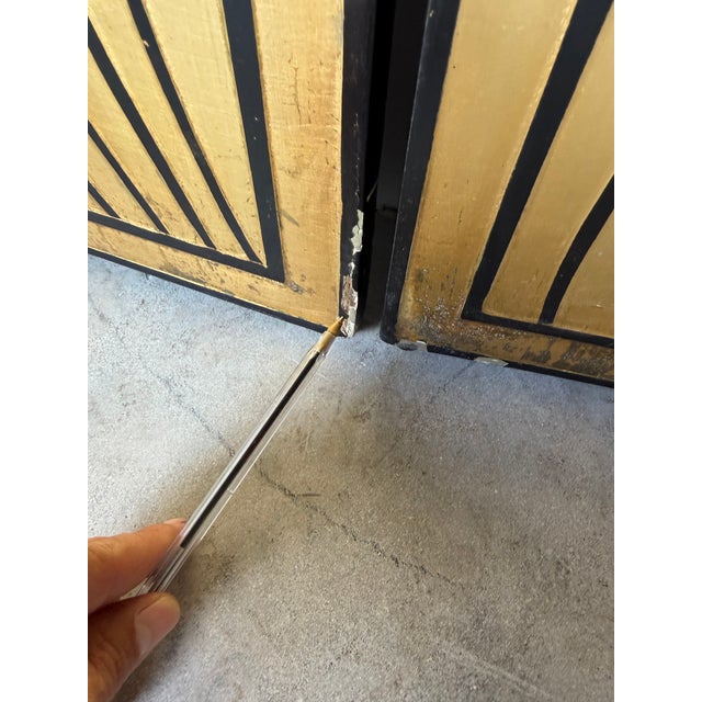 Black Vintage Art Deco Asian-Style Four-Panel Folding Screen - Room Divider For Sale - Image 8 of 12