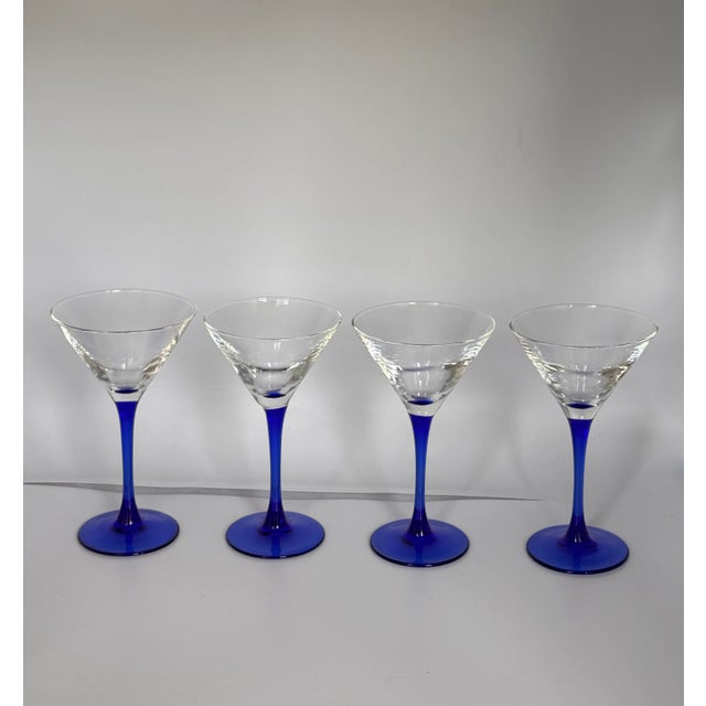 Blue Vintage Set of 8 French Cobalt Blue Arcoroc France Martini or Champange Glasses For Sale - Image 8 of 10