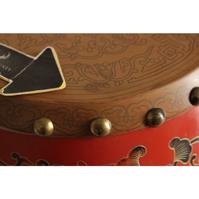 Asian Inspired Pair Hand Painted Wooden Drum Stools For Sale - Image 12 of 12