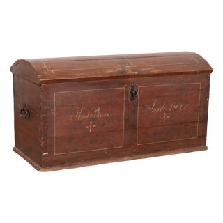 Danish Original Painted Dome Top Pine Trunk Dated 1862 For Sale
