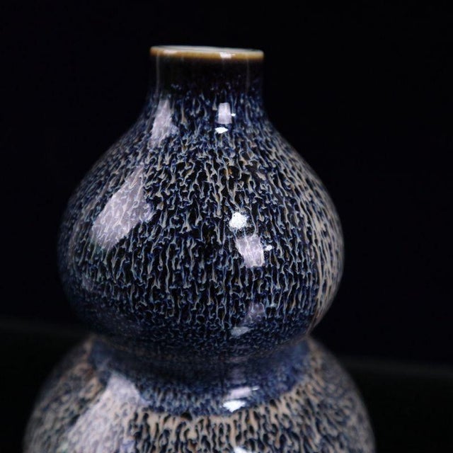 Asian Blue Kiln Glazed Gourd Vase, Small Ceramic Hulu Vase for Tabletop Decor For Sale - Image 3 of 8