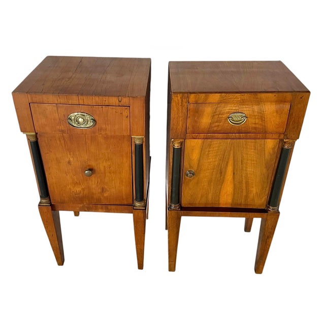 Burnt Umber Assembled Pair of 19th Century Italian Neoclassical Walnut Bedside Cabinets For Sale - Image 8 of 9
